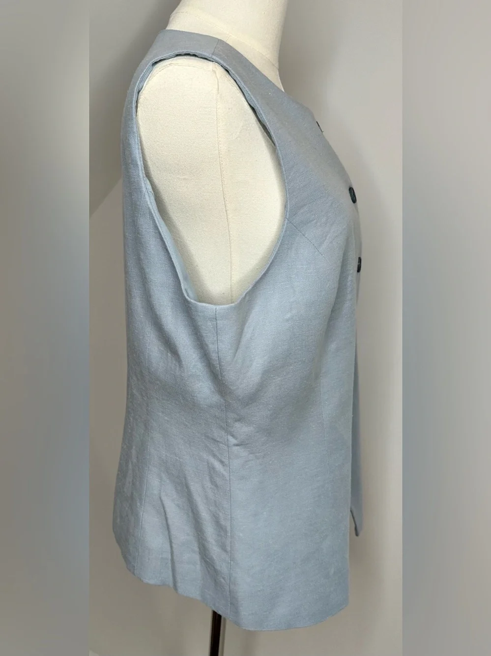 Caroline Constas Blue Lyocell Linen Button Front Vest Top Size Large - Picture 4 of 11